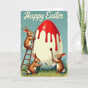 Coelhos Pintando Cartão de Ovos da Primavera