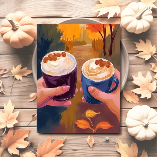Coffee Date Fall Foliage Autumn Watercolor Card (Criador carregado)