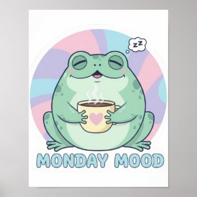 Coffee Frog Poster Cute Frog Drinking Coffee Cozy  (Frente)