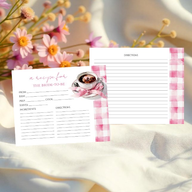 Coffee Pink Bow Bridal Shower Recipe Cards (Criador carregado)