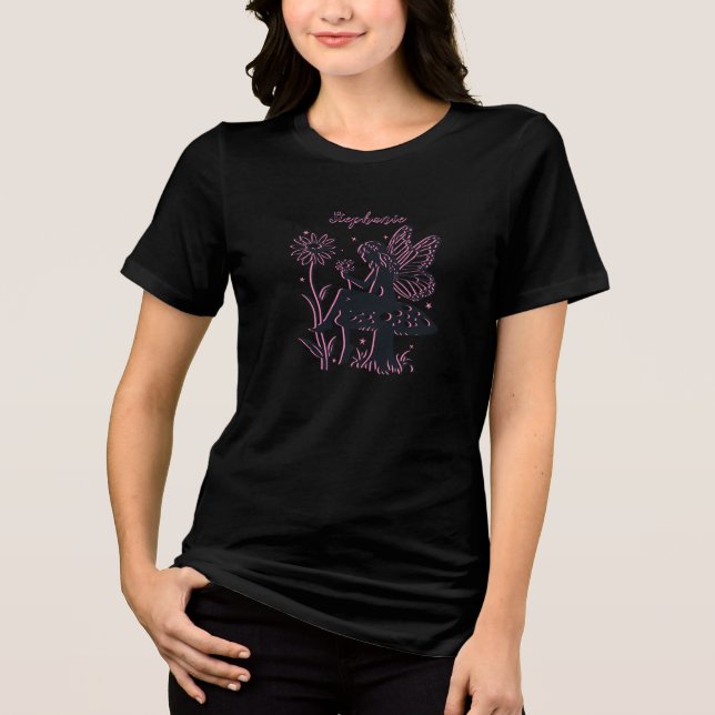 Cogumelo e Flor de Fada Fofo Preto e Rosa (Frente)