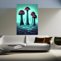 Cogumelo Vermelho crescendo no mar | AI Art Poster