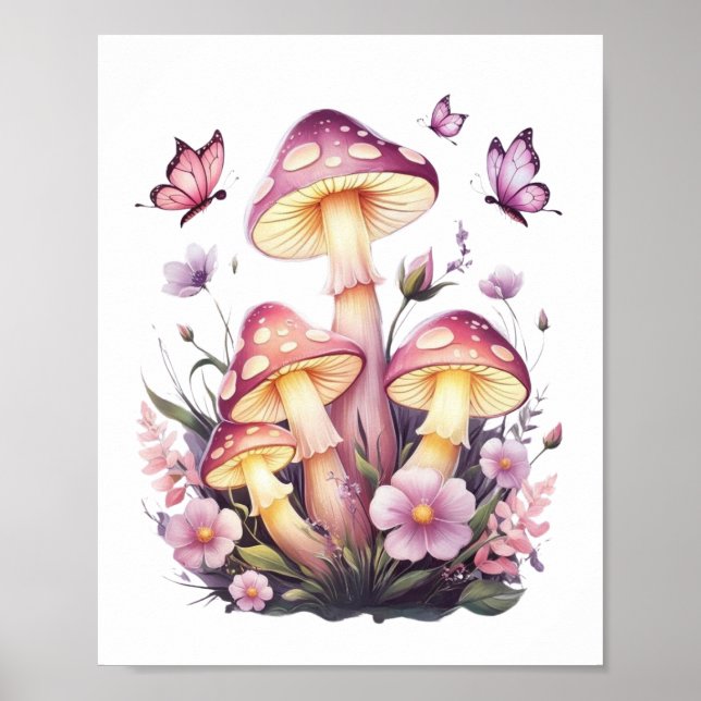Cogumelo Whimsical Meadow Encantado Nature Poster (Frente)