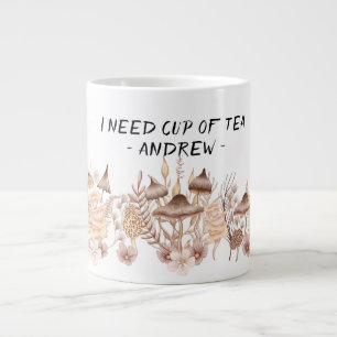 Cogumelos, caneca de chá, bebida mística, caneca d