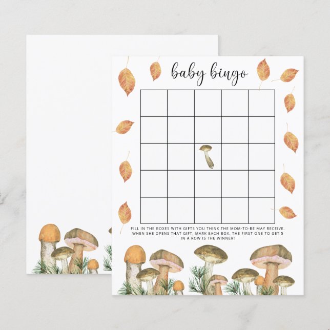Cogumelos - jogo de bingo para chá de bebê (Frente/Verso)