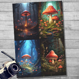 Cogumelos na Coluna Florestal 1 Papel de Decoupage