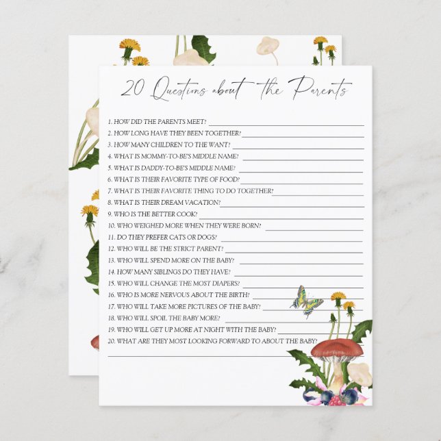 Cogumelos no outono - 20 perguntas sobre os Pais (Frente/Verso)