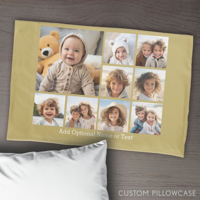 Colagem ao quadrado de fotos Dourada 9 - com texto (Create Your Own Photo Collage Pillowcase)
