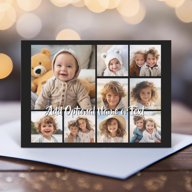 Colagem ao Quadrado de Fotos Preto 9 - com branco  (Unique Photo Card)