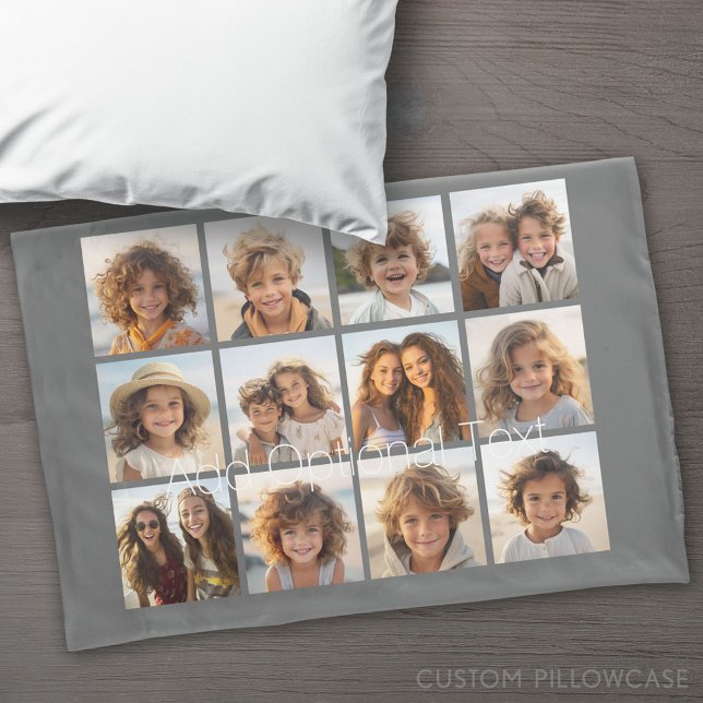 Colagem de 12 fotos com Cinza de fundo personaliza (Custom Pillowcase)