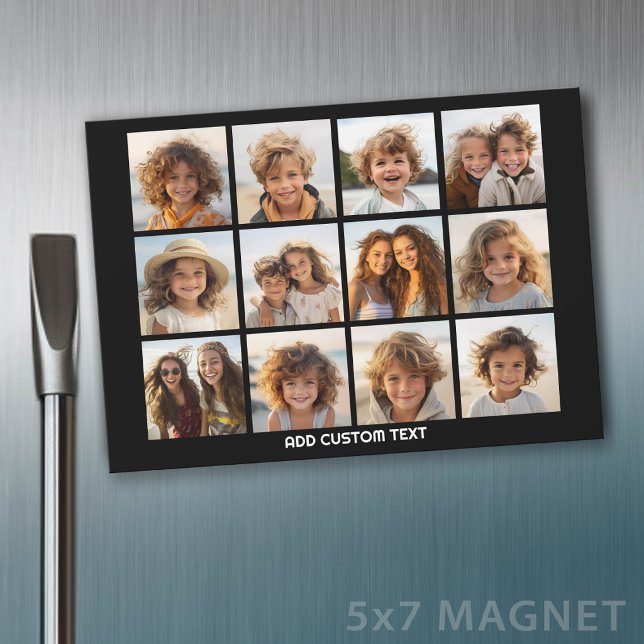 Colagem de 12 Fotos Instagram com ímã Preto (Fridge Magnet with a Photo Collage)