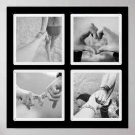 Colagem de 4 Fotos Quadradas em Poster Preto e Bra