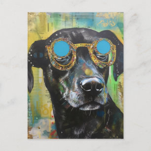 Colagem de cachorro com óculos no cartão postal