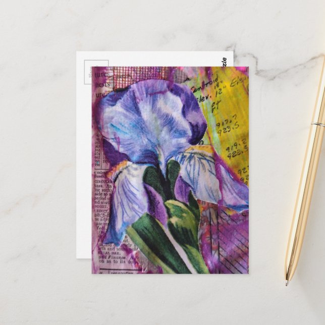 Colagem de cartão postal de flor de íris da primav (Frente/Verso In Situ)