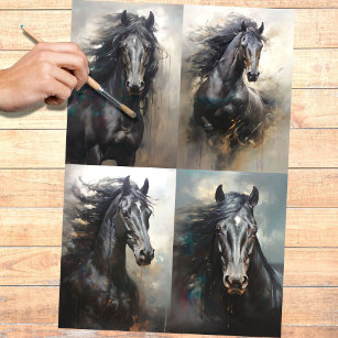 Colagem de Cavalos Selvagens 4 Papel de Decoupage