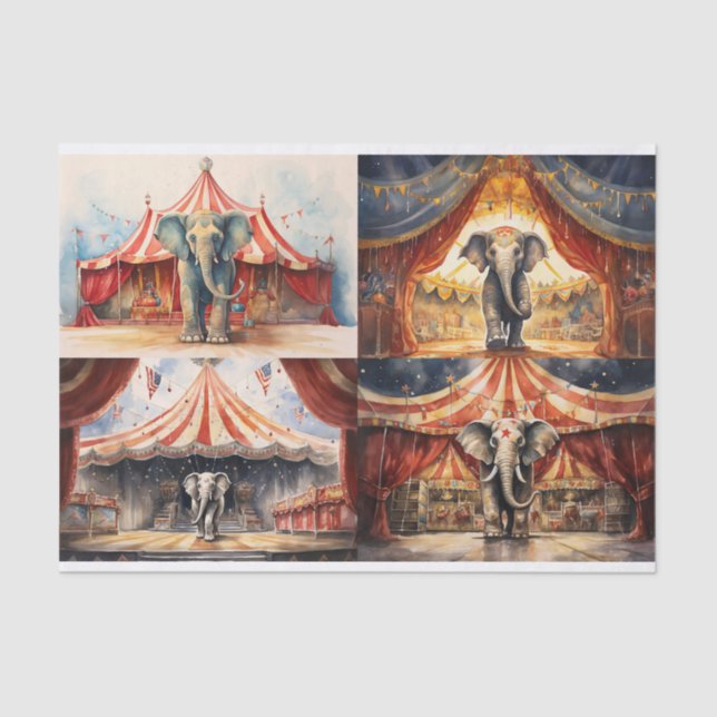 Colagem de Elefantes de Circo 1 Papel de Decoupage (Frente )