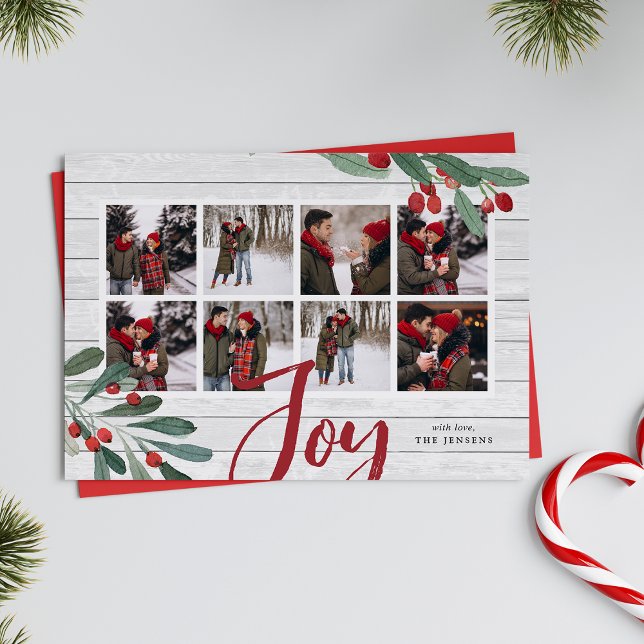 Colagem de Farmhouse | Cartão com fotos de férias (An 8-photo collage holiday card with a rustic farmhouse look.)