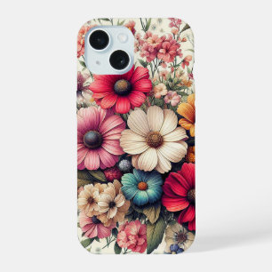 Colagem de Flores Coloridas Vintage Fofa