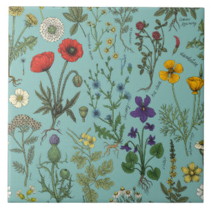 Colagem de flores silvestres em azul