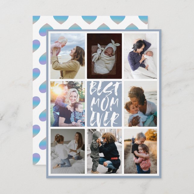 Colagem de Fotografias Azul Moderno 8 Melhor Mãe D (Frente/Verso)