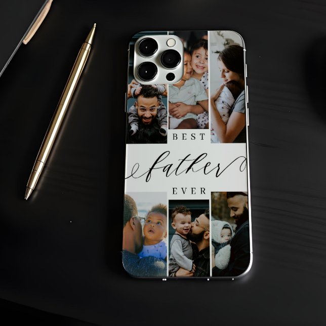 Colagem de Fotografias do Dia de os pais de Script (Best Father Ever Script Father's Day Photo Collage Case-Mate iPhone Case)