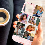 Colagem de Fotografias Personalizada 6 no Marble R<br><div class="desc">Capas de iphone moderna de colagem de fotos que você pode personalizar com 6 de suas fotos favoritas e seu nome. O modelo está pronto para que você adicione suas fotos, trabalhando de cima para baixo em filas. O design tem um fundo de mármore na moda cor-de-rosa e seu nome...</div>