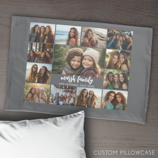 Colagem de Fotos - 13 Fotos 2 Blocos de Texto Cinz (Create Your Own Photo Collage Pillowcase)