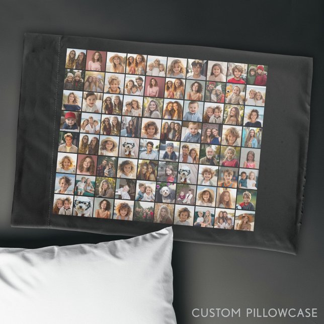 Colagem de Fotos 80 Preta - Imagem Personalizada (Custom Photo Collage Pillowcase)