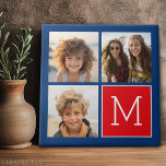 Colagem de Fotos Azul e Vermelho com Monograma<br><div class="desc">Use 3 fotos quadradas para criar um presente exclusivo e pessoal. Se precisar ajustar as fotos,  clique na ferramenta personalizar para fazer alterações.</div>