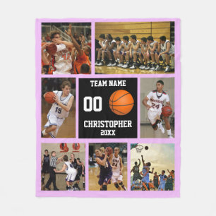 Colagem de fotos de basquete cobertor de velo roxo