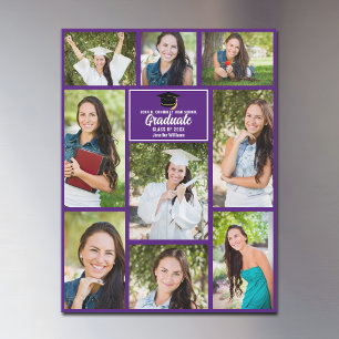 Colagem de Fotos de Formatura Roxa em Cartão Magné