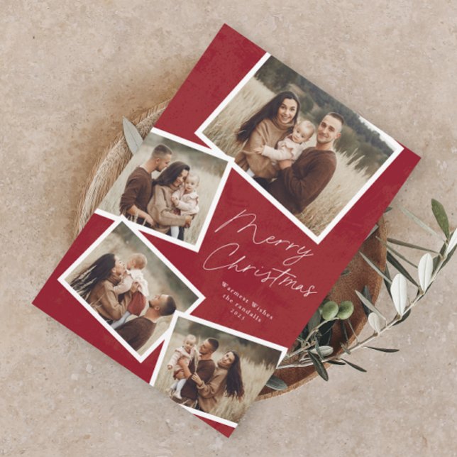 Colagem de Fotos de Natal Merry Script Moderno (Modern Script 4 Photo Collage Christmas Holiday Magnetic Card)