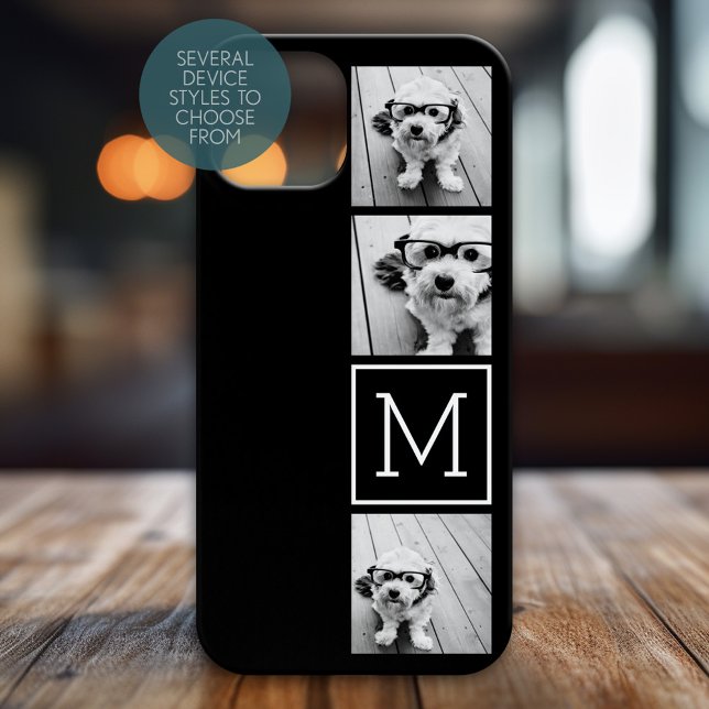 Colagem de Fotos de Tendência Preta e Branca com M (Personalized Phone Case)