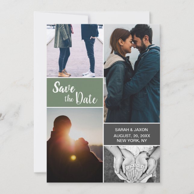 Colagem de fotos do noivado Personalizado Verde Mo (Frente)