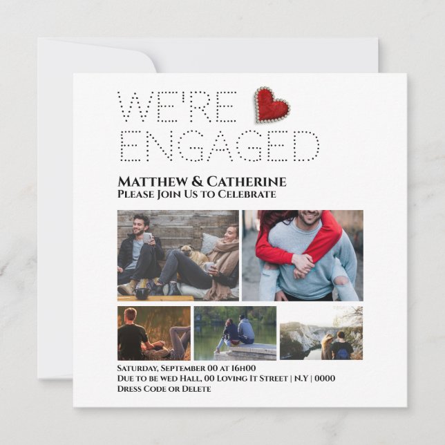 Colagem de fotos do noivado personalizado vermelho (Frente)