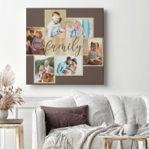 Colagem de Fotos Familiares Woodgrain Frame Canvas