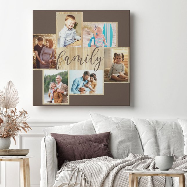 Colagem de Fotos Familiares Woodgrain Frame Canvas (Criador carregado)