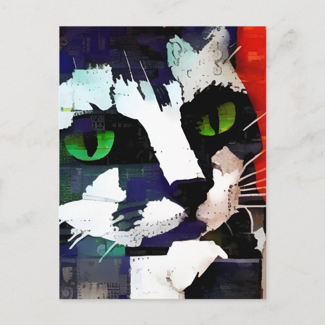 Colagem de Gato em Cartão Postal (Frente)