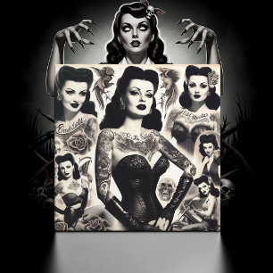 Colagem de Mulher Gótica Tatuada Vintage