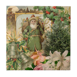 Colagem de Natal do Velho Mundo do Papai Noel Verd