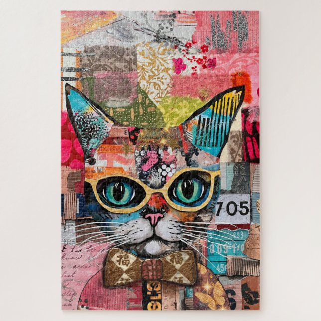 Colagem de Papel Misto Misto de Gato Quebra-Cabeça (Vertical)
