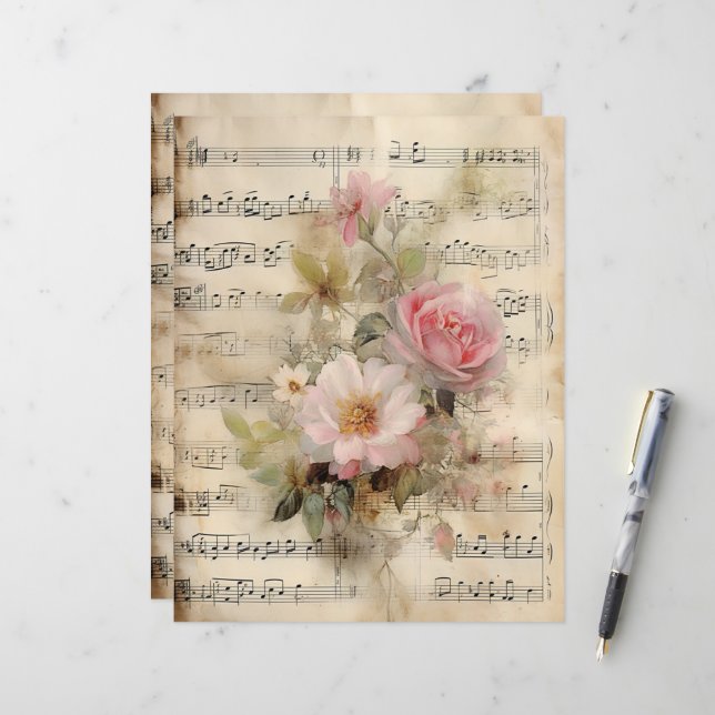 Colagem de partitura e rosas (Frente/Verso In Situ)