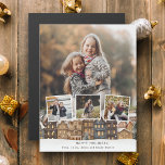 Colagem de Quatro Fotos da Vila Snowy Winter<br><div class="desc">Ilustração de feriado com uma fila de casas com telhados cobertos de neve,  três modelos de fotos quadradas e um modelo de fundo fotográfico orientado para retratos com campos de texto editáveis.</div>