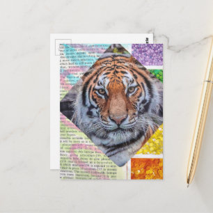 Colagem de Tigre Colorido Única Cartão Postal