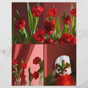 Colagem de tulipas vermelhas vibrantes em papel re