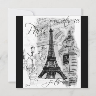 Colagem em preto e branco da Torre Eiffel de Paris