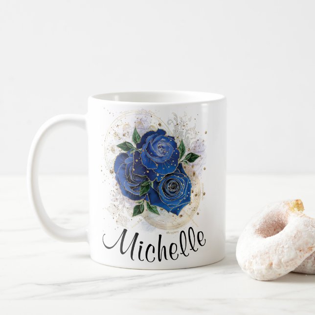 Colagem entre raparigas - caneca azul-meia-noite (Com Donut)