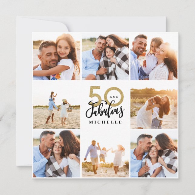 Colagem moderna de fotos a preto e ouro, 50 anos (Frente)