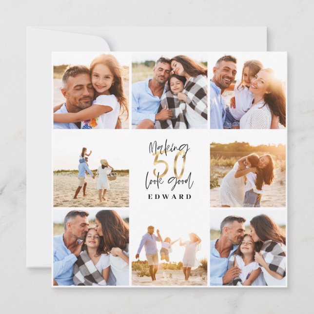 Colagem moderna de fotos a preto e ouro, 50 anos (Frente)