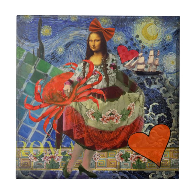 Colagem Noite Estrelada da Mona Lisa: Surrealismo  (Frente)